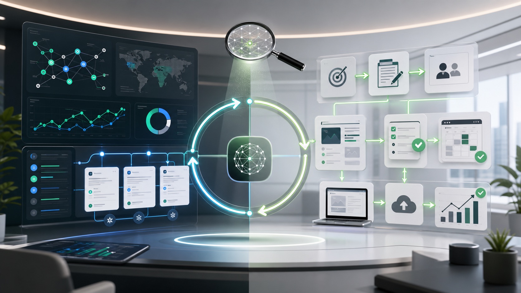 AI visibility monitoring dashboards connected to execution workflows under an independent audit lens