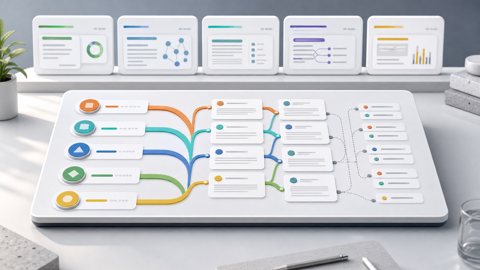 Analytics dashboard illustration comparing brand visibility paths across AI answer panels